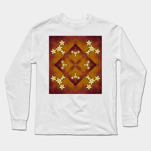 Gold flowers on copper mandala Long Sleeve T-Shirt by hereswendy